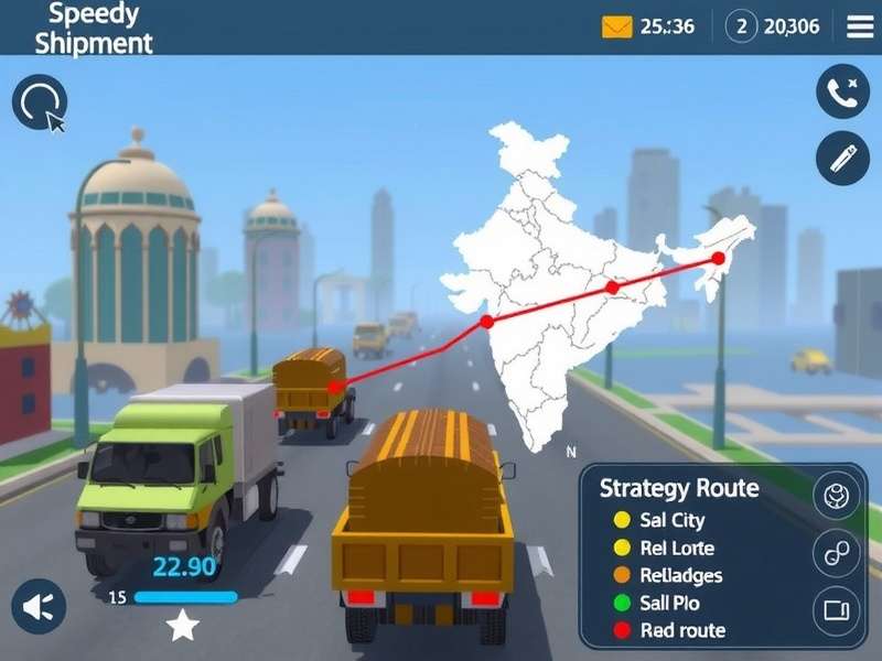 Speedy Shipment gameplay screenshot showing delivery vehicles in Indian city